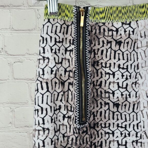 White Linen Black Ombre Geometric Print Side Zip A-line Mini Skirt Summer  Vacay - Picture 2 of 6